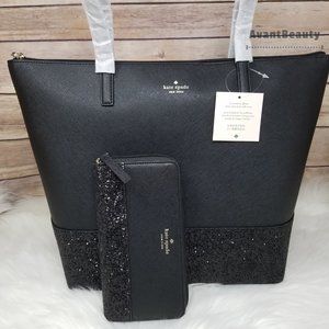 Kate Spade Penny Greta Court Tote Neda Wallet Set Glitter